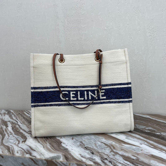 CANVAS TOTE 43 WHITE/NAVY BLUE DENIM