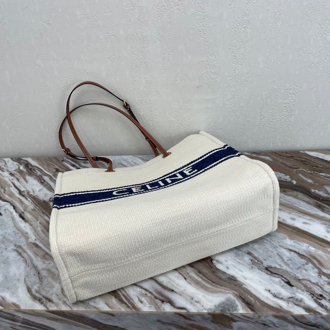 CANVAS TOTE 43 WHITE/NAVY BLUE DENIM