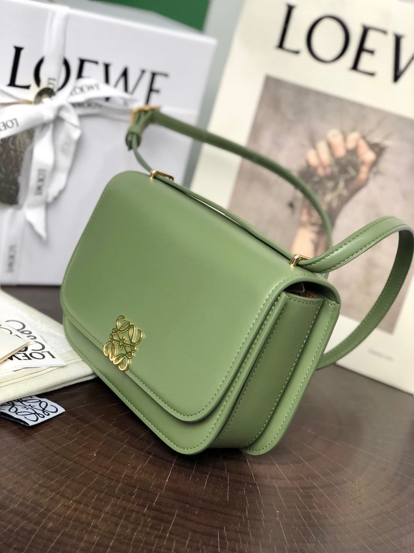 GOYA 18 BAG IN AVOCADO GREEN SILK CALFSKIN