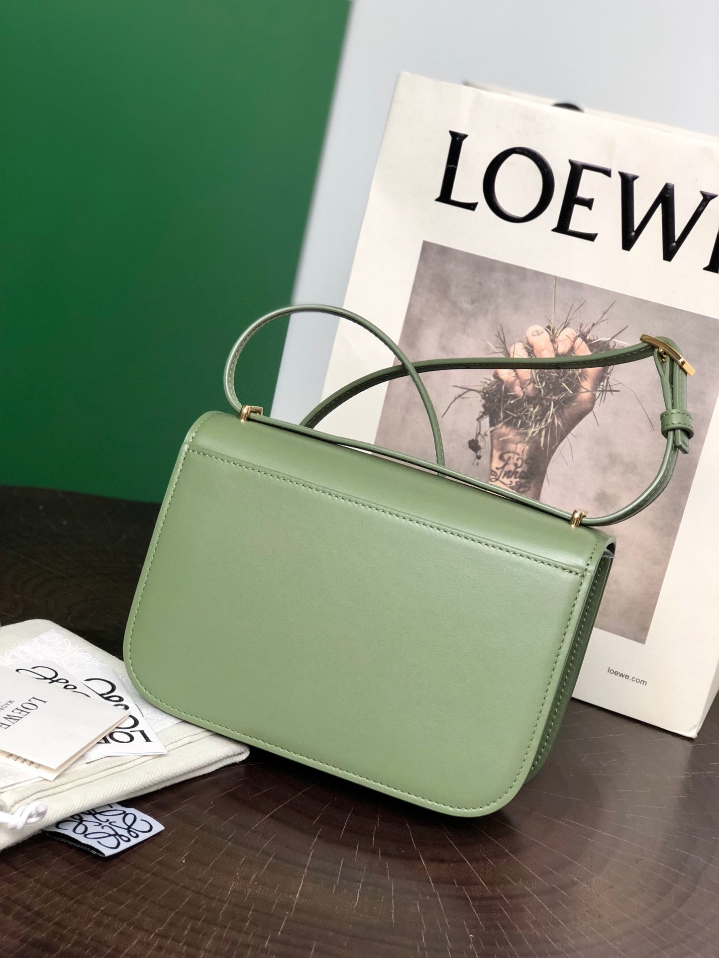 GOYA 18 BAG IN AVOCADO GREEN SILK CALFSKIN