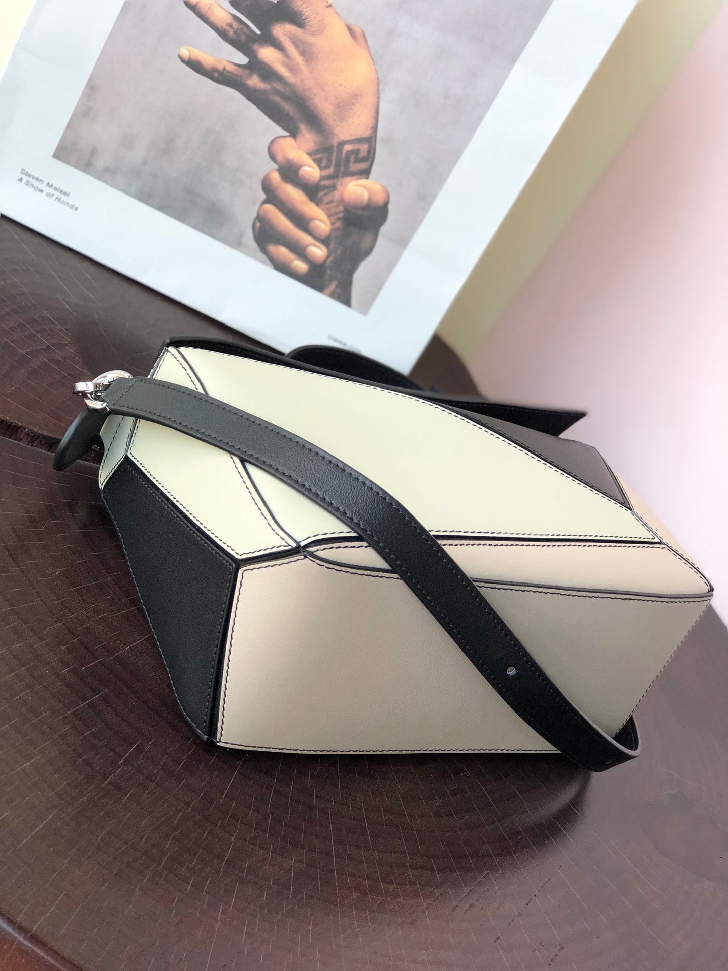 LOE MINI PUZZLE 18 BAG IN BLACK MIX WHITE CALFSKIN