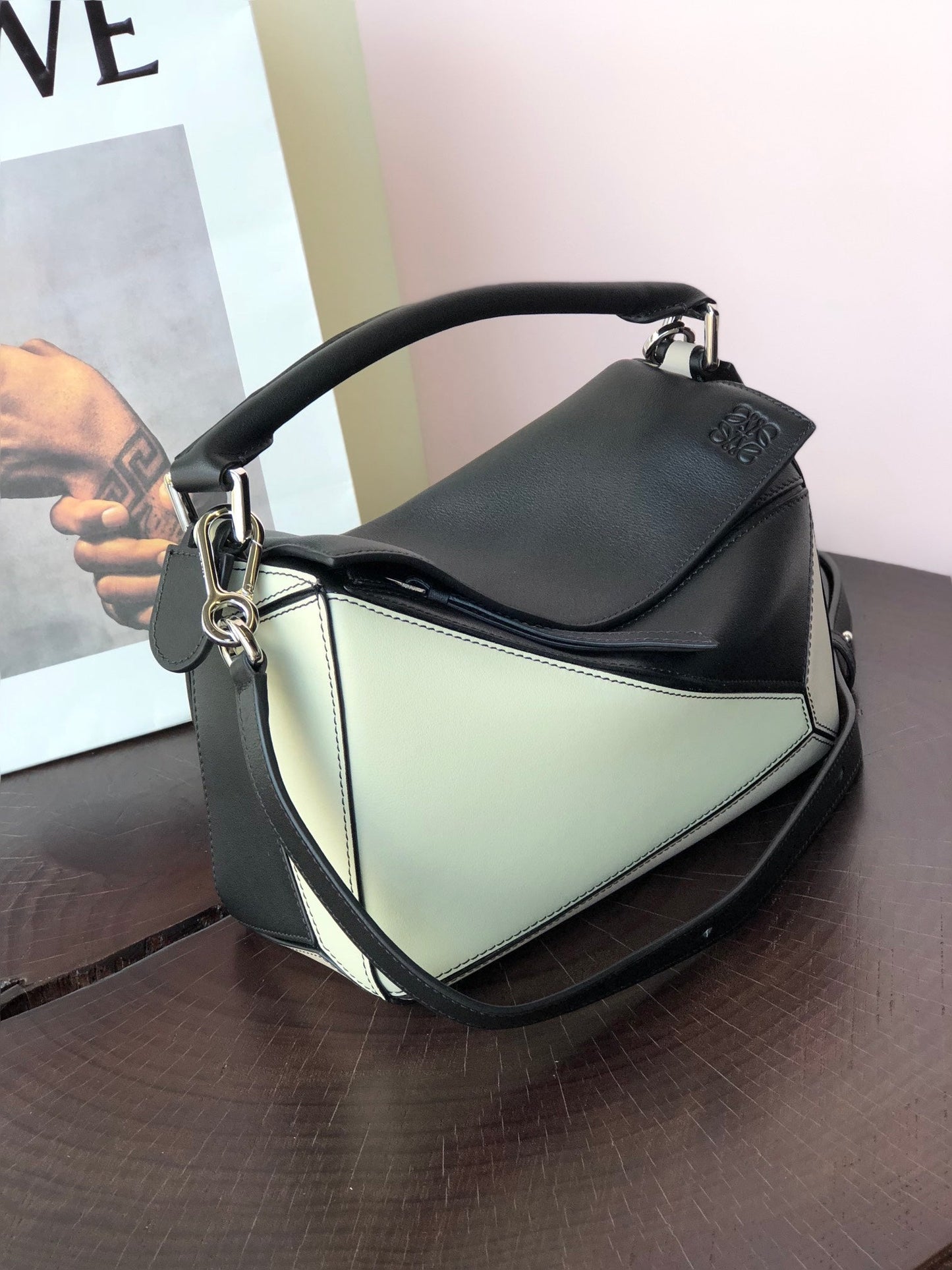 LOE MINI PUZZLE 18 BAG IN BLACK MIX WHITE CALFSKIN