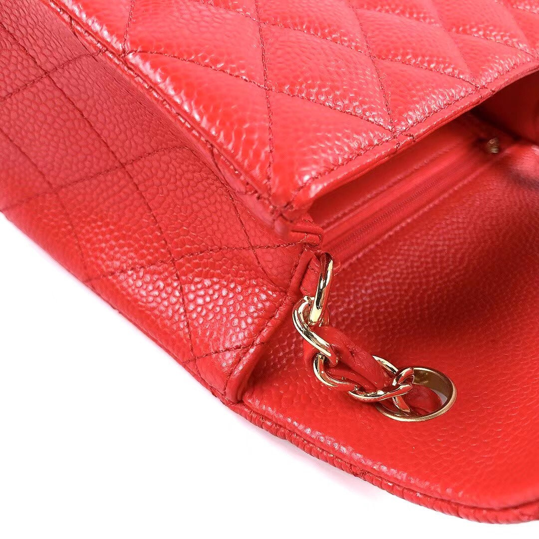 MINI SQUARE FLAP BAG 17CM RED CAVIAR GOLD HARDWARE