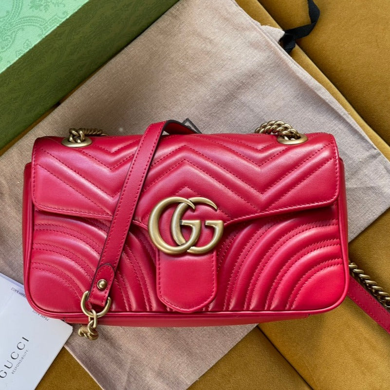 GG MARMONT MATELASSÉ LARGE 26 BAG RED PINK CALFSKIN