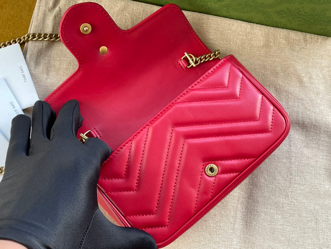 GG MARMONT MINI 16 BAG IN RED PINK CALFSKIN