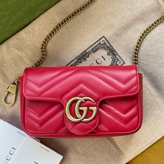 GG MARMONT MINI 16 BAG IN RED PINK CALFSKIN