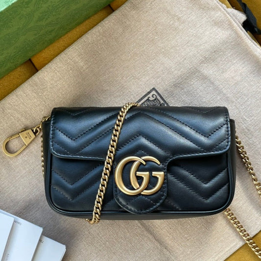 GG MARMONT MINI 16 BAG IN BLACK CALFSKIN