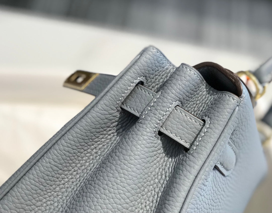 HM KELLY 32CM BAG IN TEMPERED GRAY CALFSKIN GOLD HARDWARE