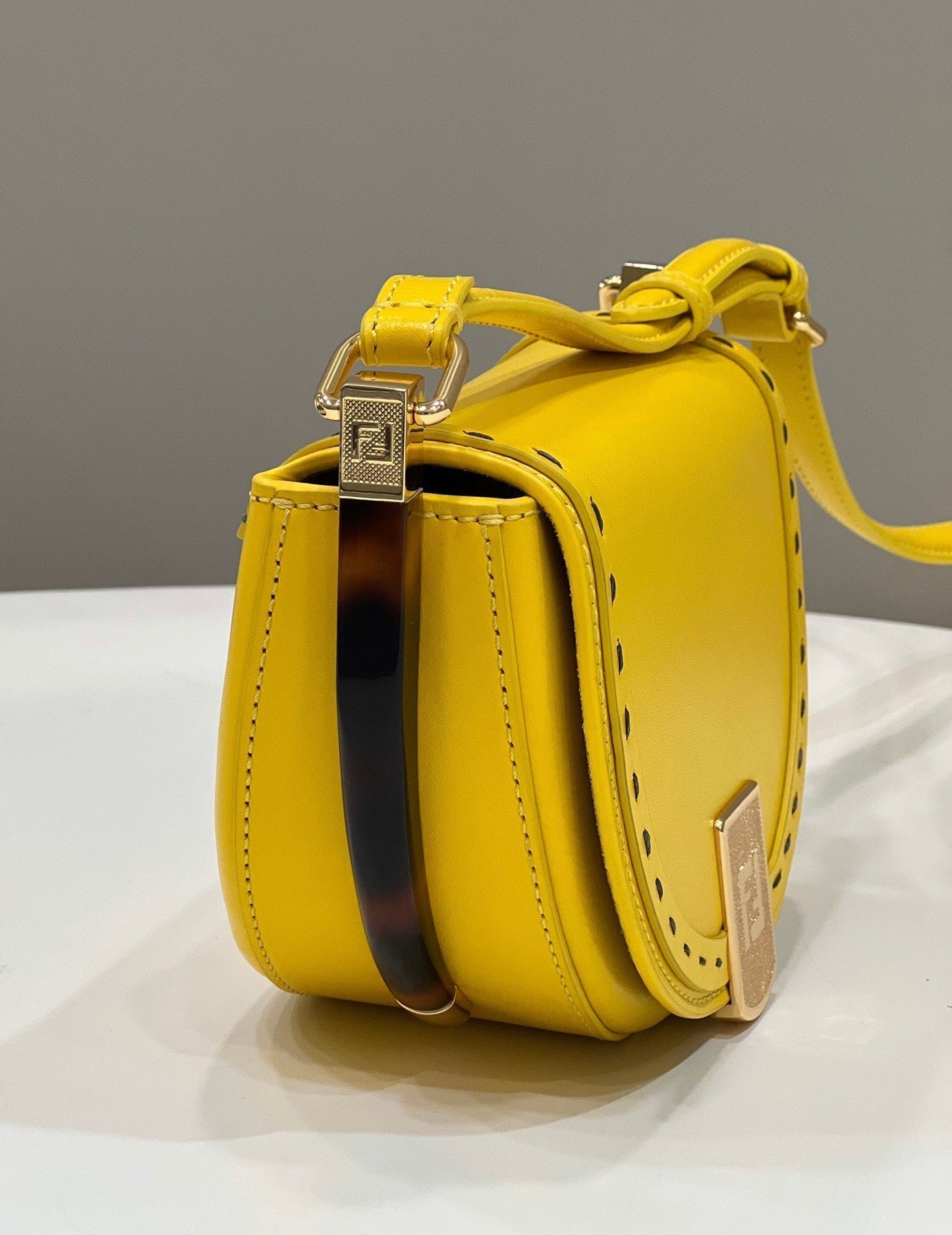 FENDI 19 MOONLIGHT BAG IN SUNFLOWER YELLOW CALFSKIN GOLD HARDWARE