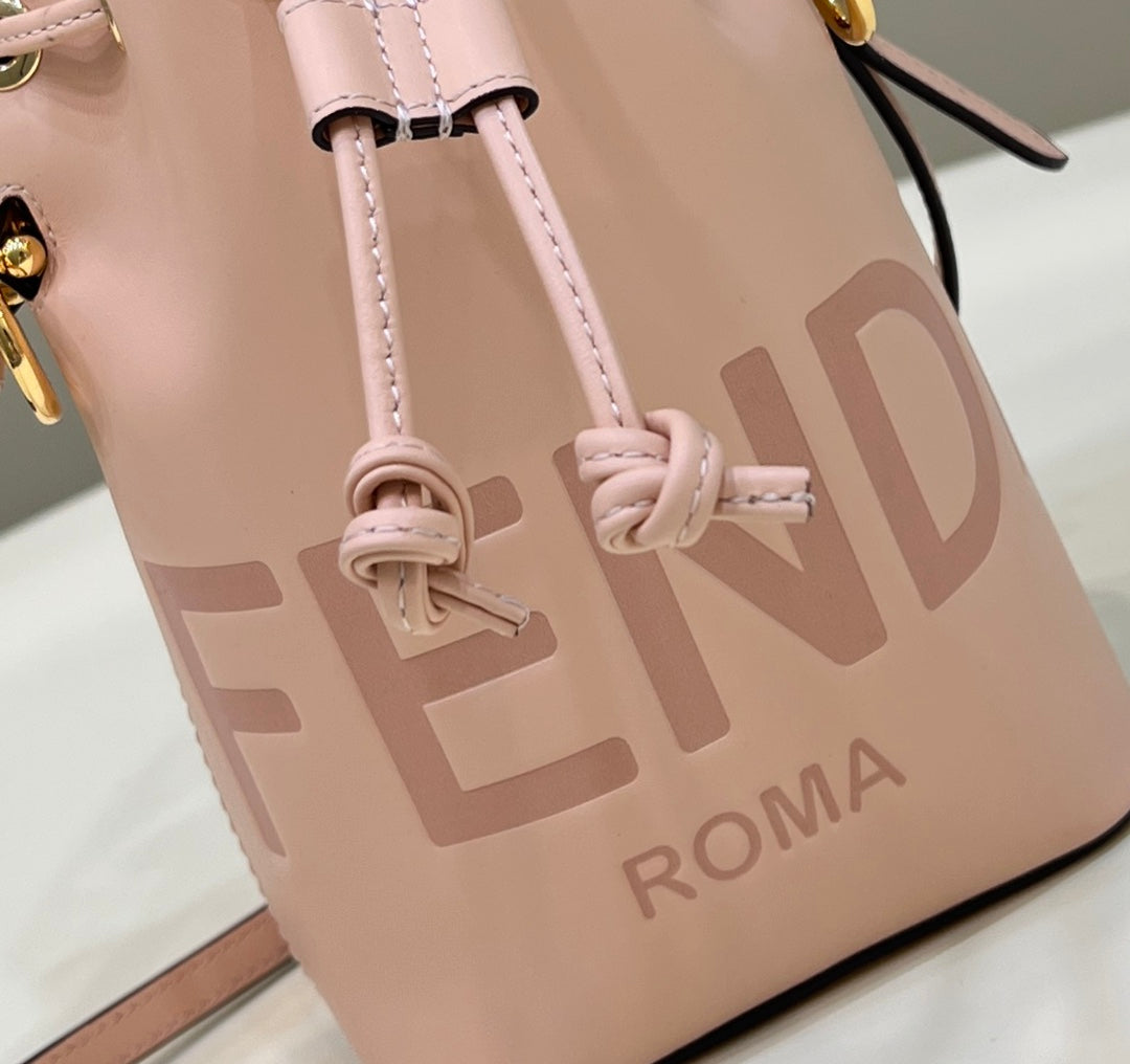 MON TRESOR MINI 18 BAG IN PEACHY PINK CALFSKIN FF WITH GOLD HARDWARE