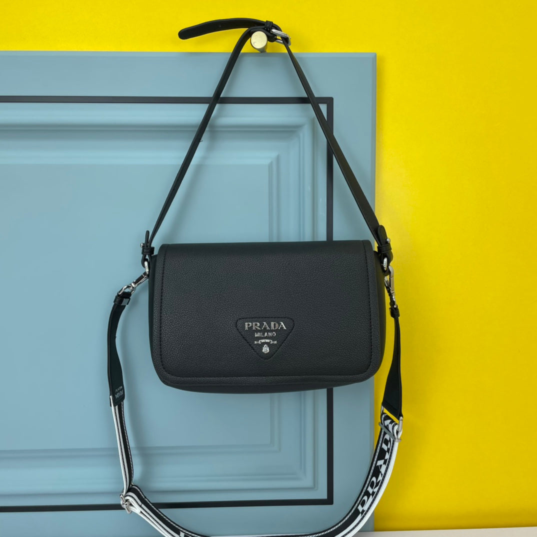 PRA 24 BAG WITH STRAP IN BLACK CALFSKIN