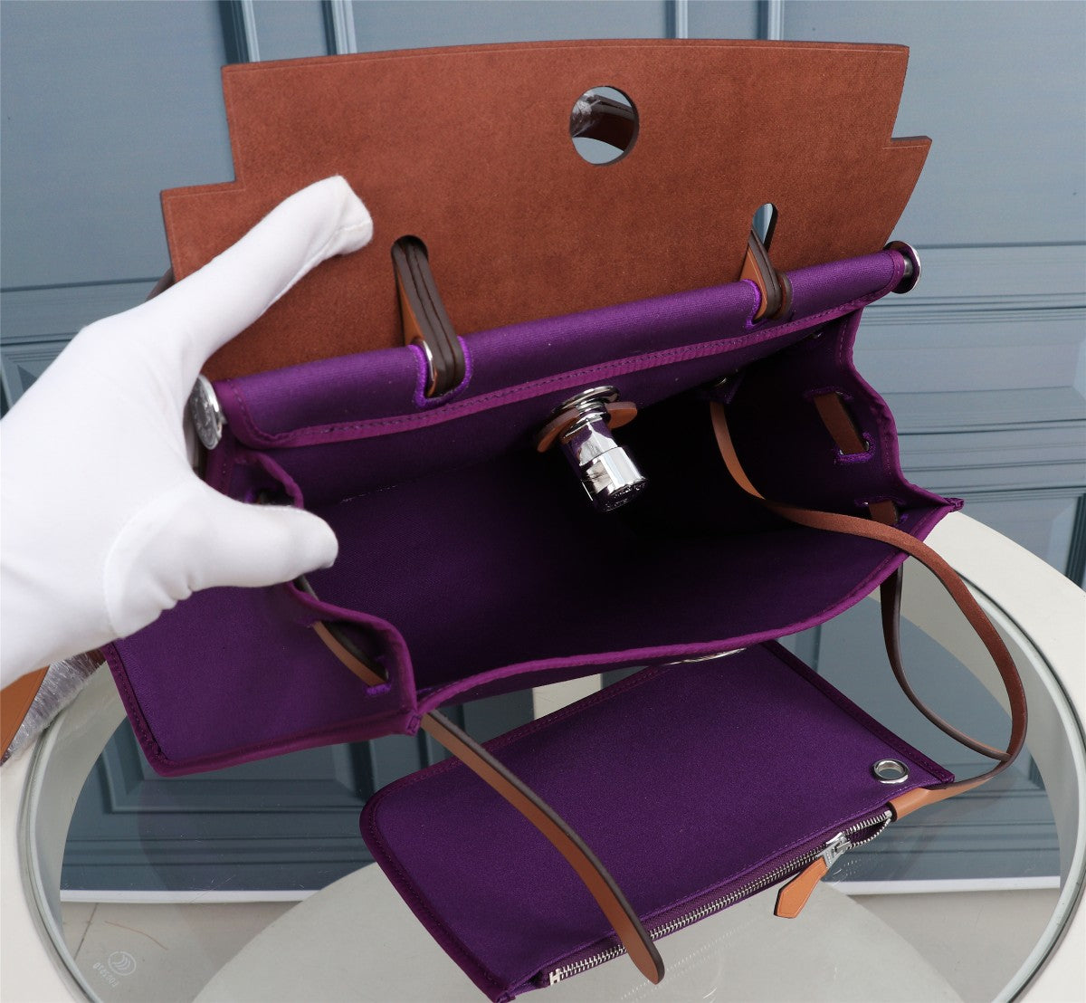 HM HERBAG ZIP 31 VIOLET AND COPPER CANVAS