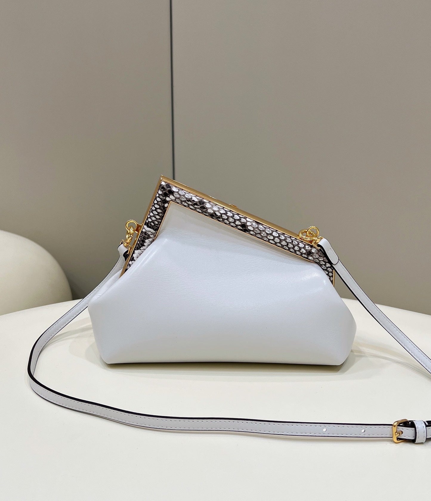 FENDI FIRST SMALL 26 WHITE LEATHER BAG WITH EXOTIC DETAILS