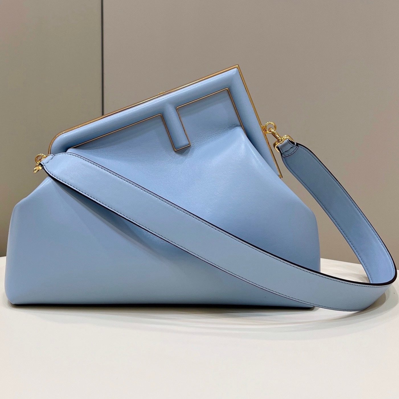 FENDI FIRST SMALL 32 IN LIGHT BLUE NAPPA LEATHER BAG GOLD HARDWARE