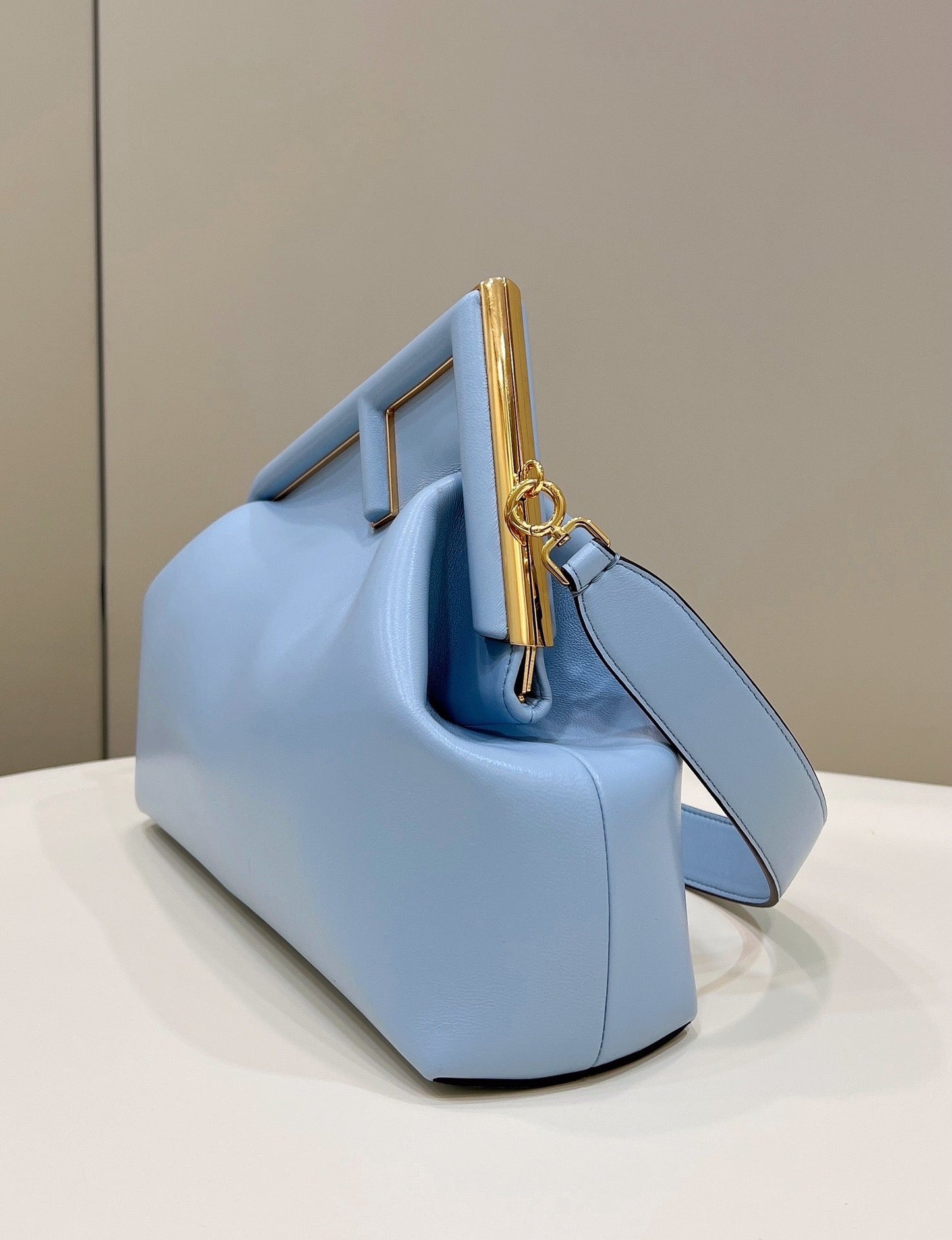 FENDI FIRST SMALL 32 IN LIGHT BLUE NAPPA LEATHER BAG GOLD HARDWARE