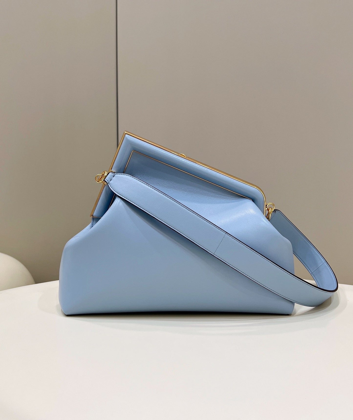 FENDI FIRST SMALL 32 IN LIGHT BLUE NAPPA LEATHER BAG GOLD HARDWARE