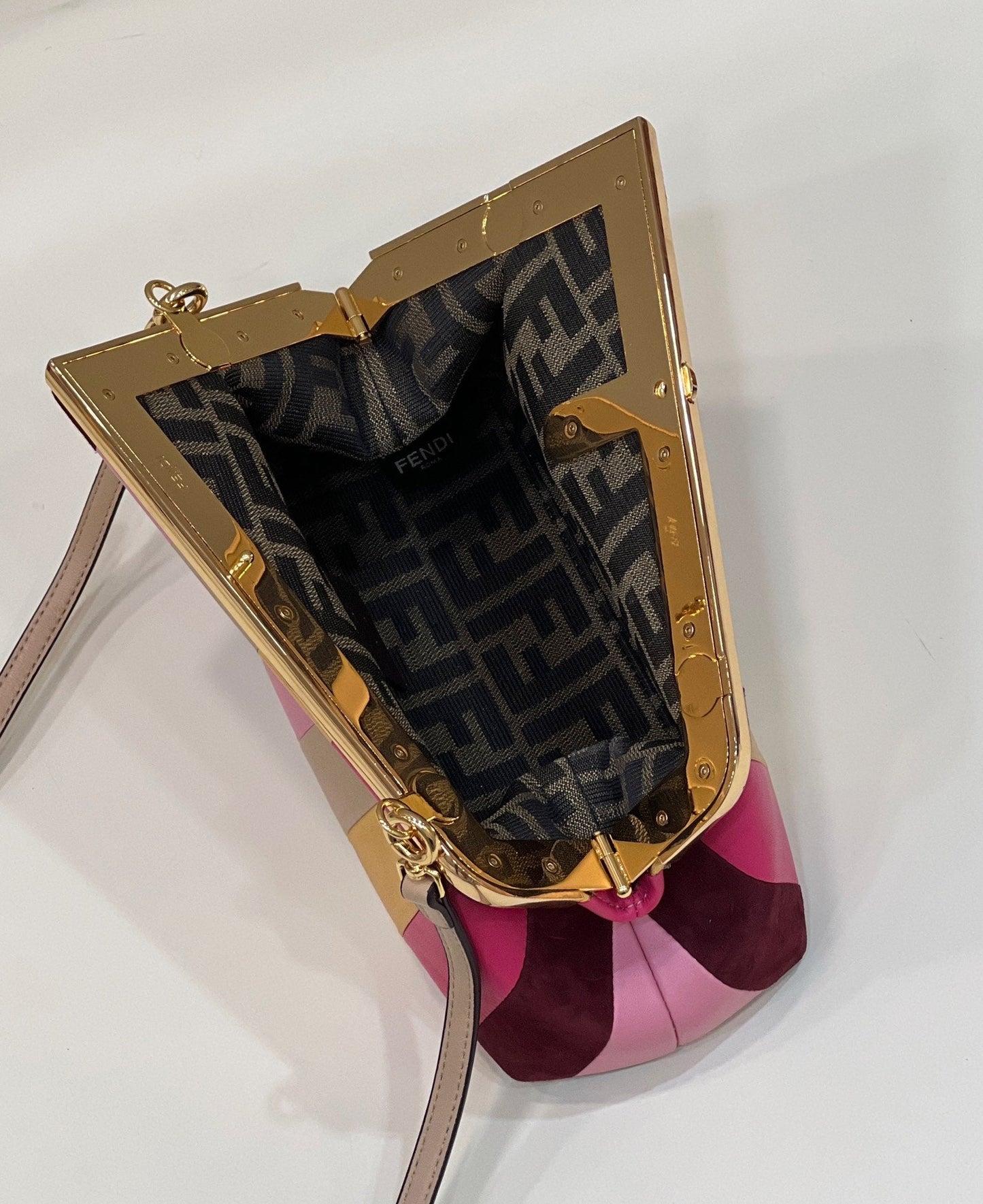 FENDI FIRST SMALL 26 IN COLORFUL SUEDE AND CALFSKIN WITH GOLD HARDWARE