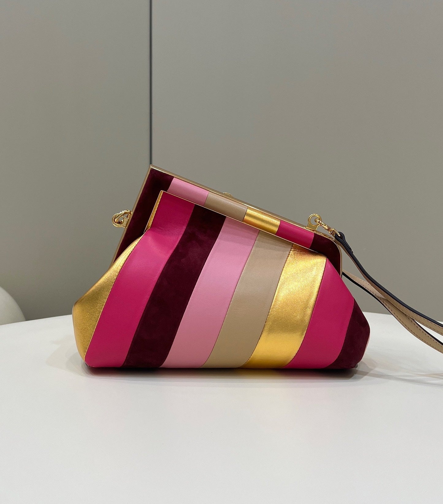 FENDI FIRST SMALL 26 IN COLORFUL SUEDE AND CALFSKIN WITH GOLD HARDWARE