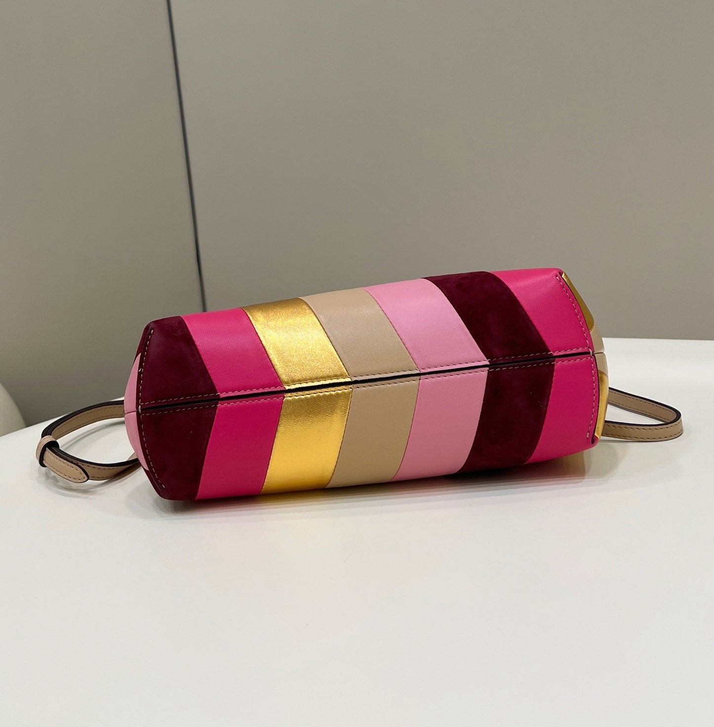 FENDI FIRST SMALL 26 IN COLORFUL SUEDE AND CALFSKIN WITH GOLD HARDWARE