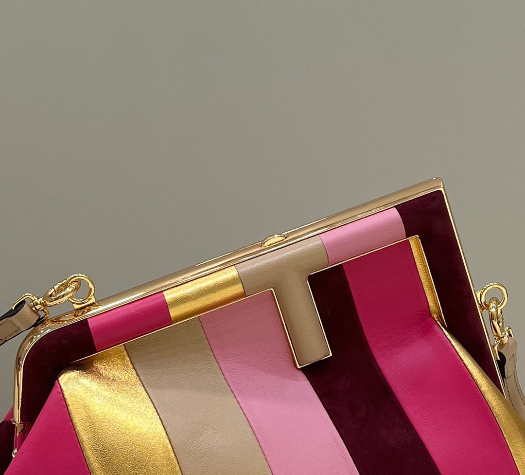 FENDI FIRST SMALL 26 IN COLORFUL SUEDE AND CALFSKIN WITH GOLD HARDWARE