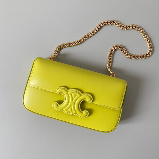 20 CHAIN EMBOSSED ARMPIT BAG CHARTREUSE YELLOW CALFSKIN