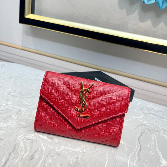 MONOGRAM 12 CHERRY RED CALFSKIN CARD HOLDER