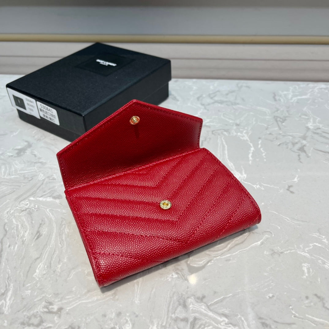 MONOGRAM 12 CHERRY RED CALFSKIN CARD HOLDER