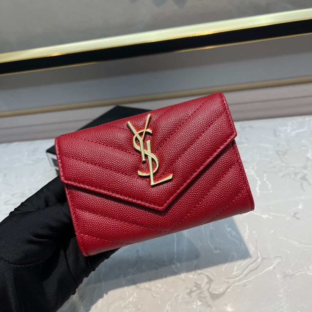 MONOGRAM 12 CHERRY RED CALFSKIN CARD HOLDER