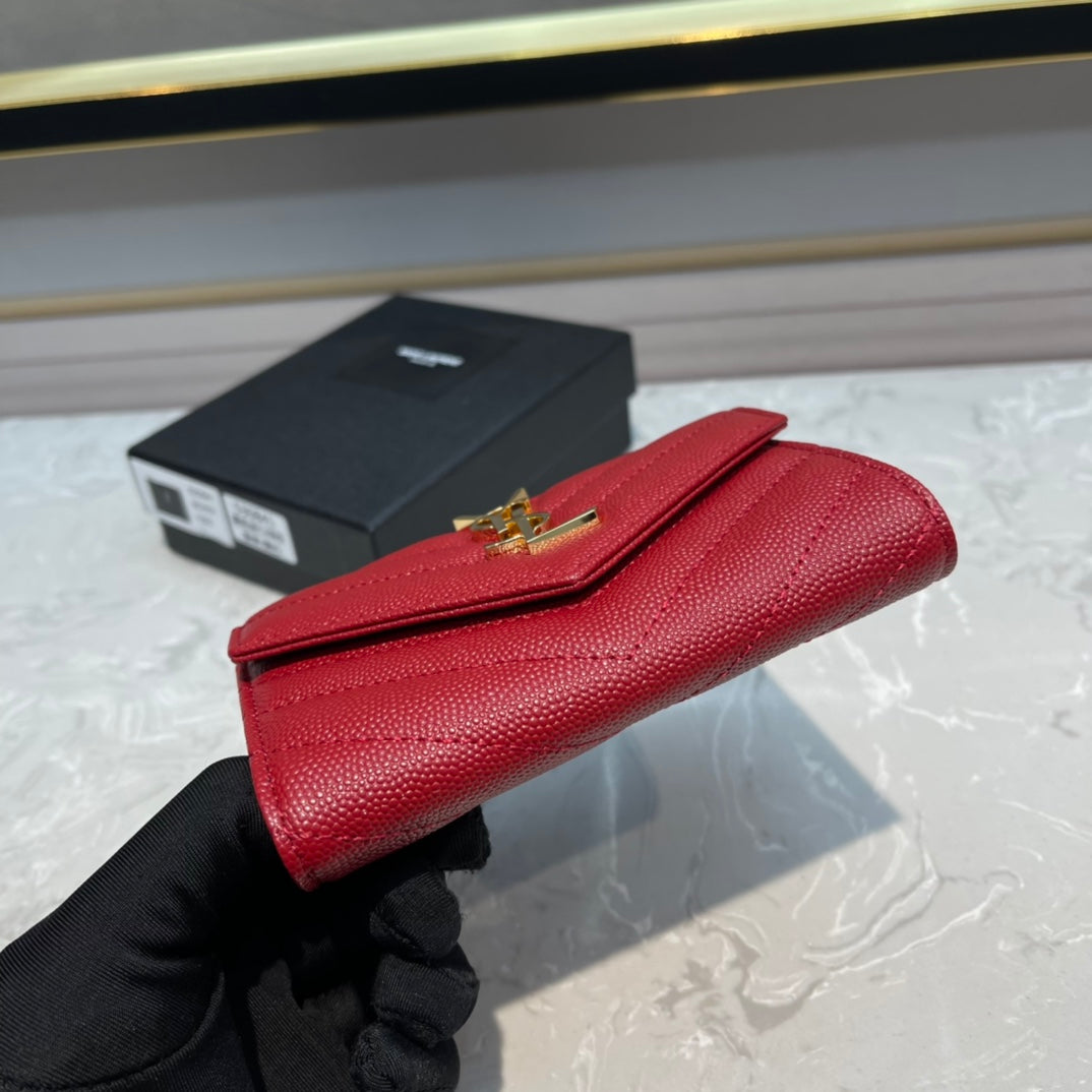 MONOGRAM 12 CHERRY RED CALFSKIN CARD HOLDER