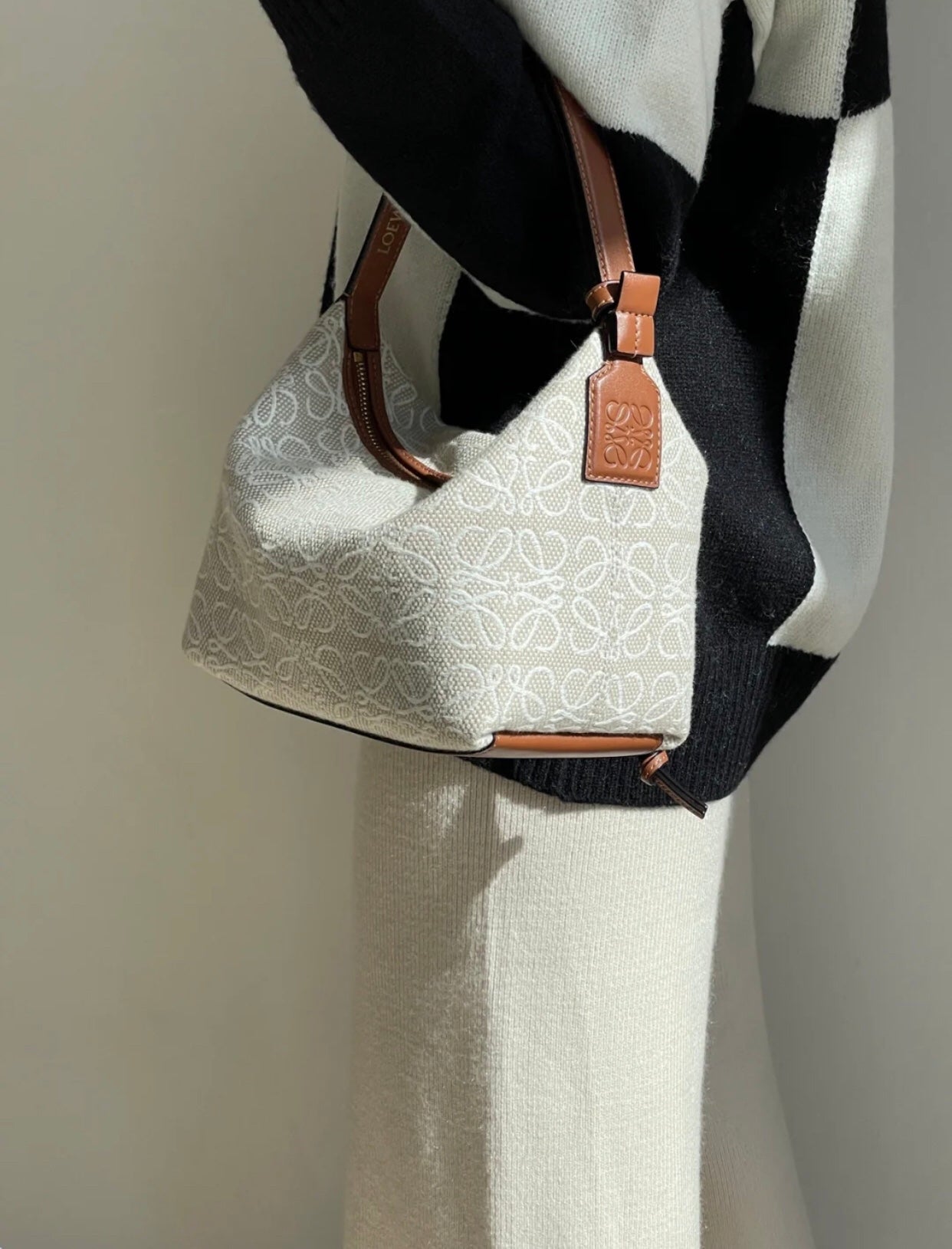 LOE CUBI 35 BAG IN WHITE ANAGRAM JACQUARD AND CALFSKIN