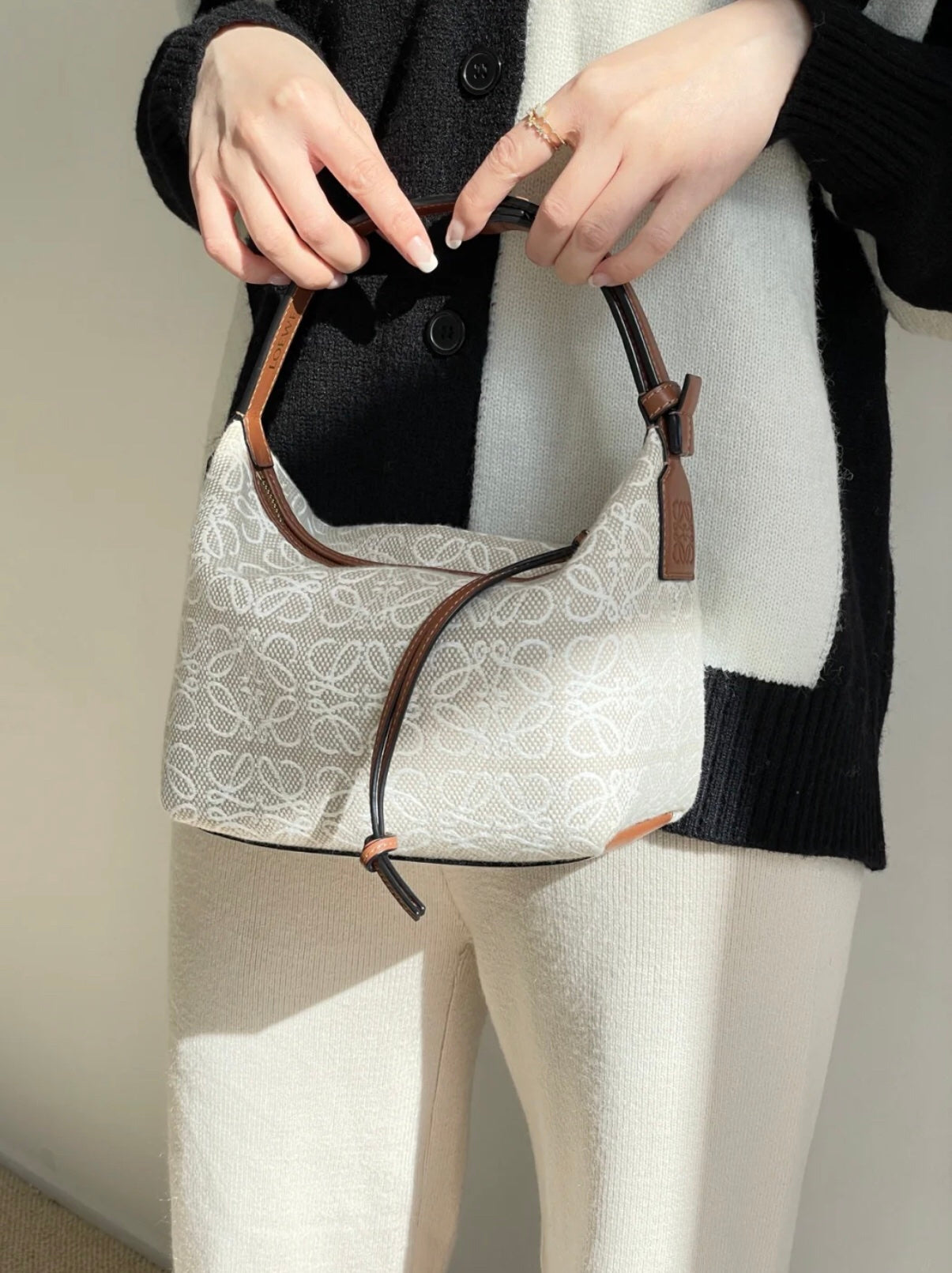 LOE CUBI 35 BAG IN WHITE ANAGRAM JACQUARD AND CALFSKIN