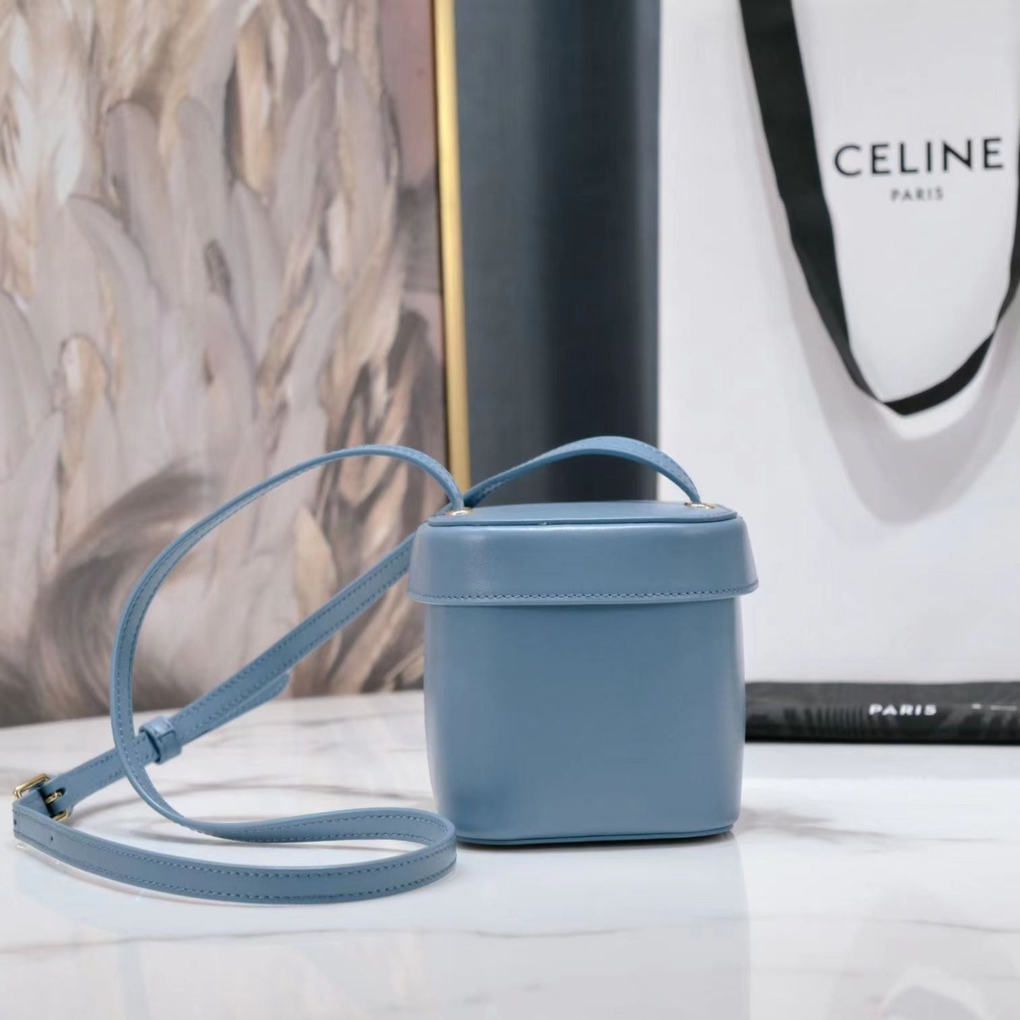 SQUARE BOX CROSSBODY BAG 11 AZURE BLUE CALFSKIN