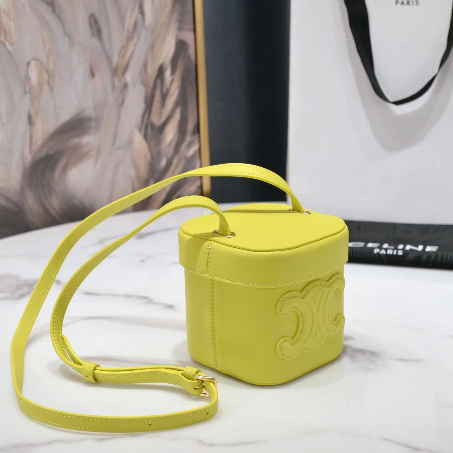 SQUARE BOX CROSSBODY BAG 11 LEMON YELLOW  CALFSKIN