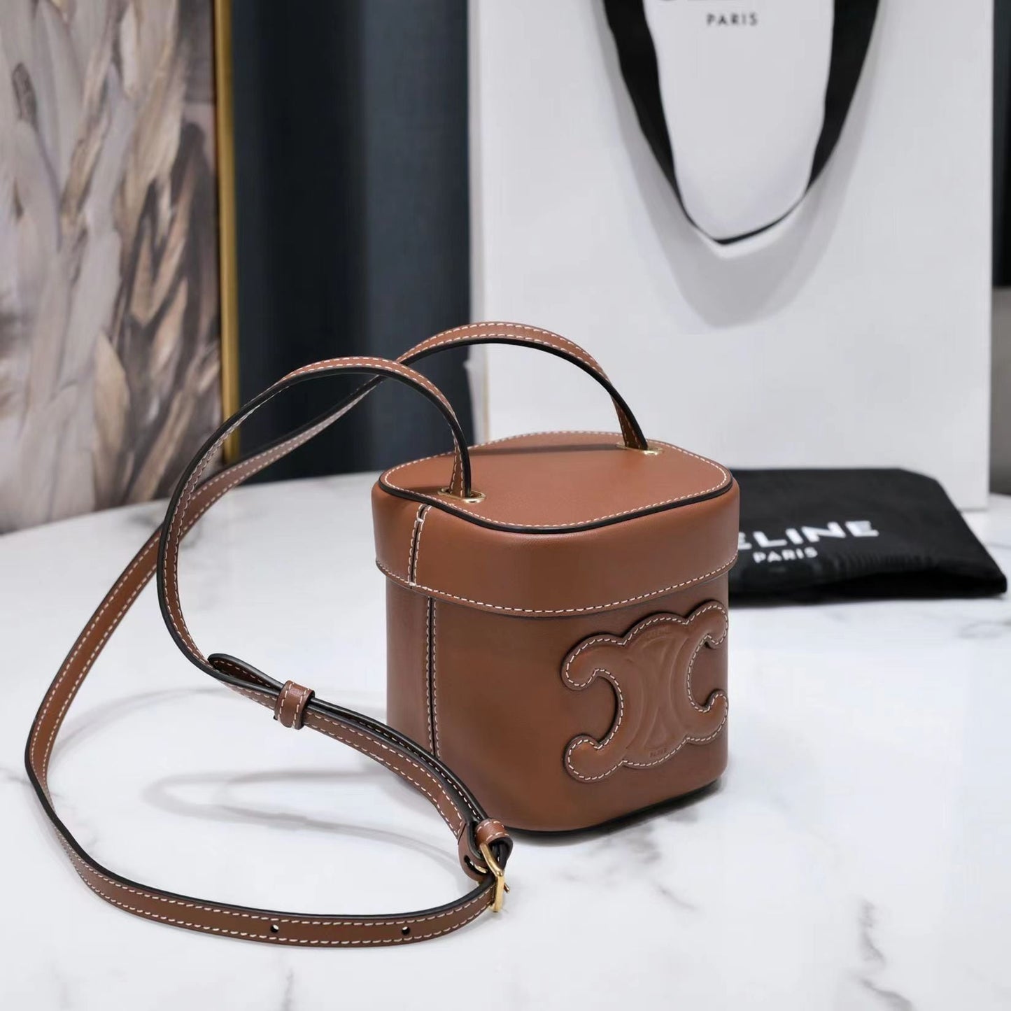 SQUARE BOX CROSSBODY BAG 11 CINNAMON BROWN CALFSKIN