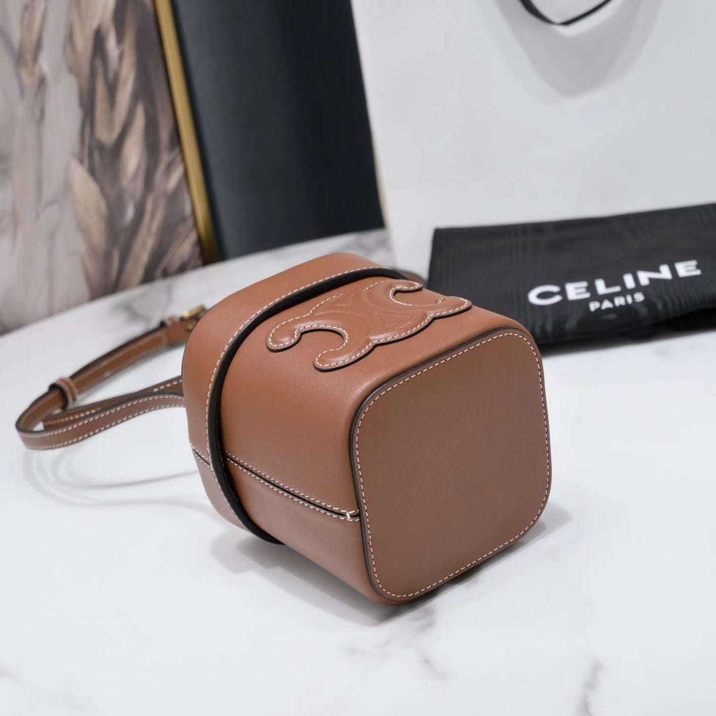 SQUARE BOX CROSSBODY BAG 11 CINNAMON BROWN CALFSKIN