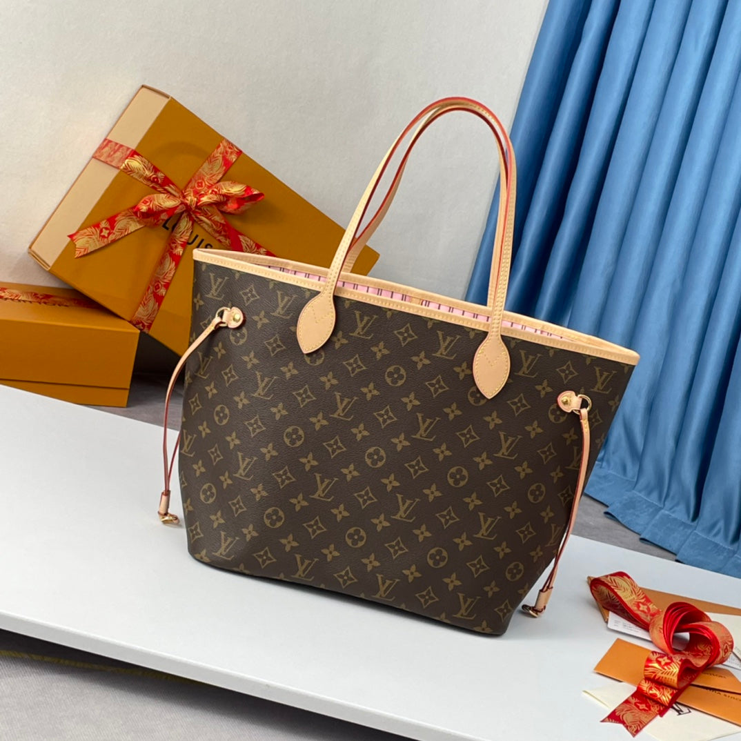 NEVERFULL MM 32 BROWN BEIGE PINK MONOGRAM CANVAS