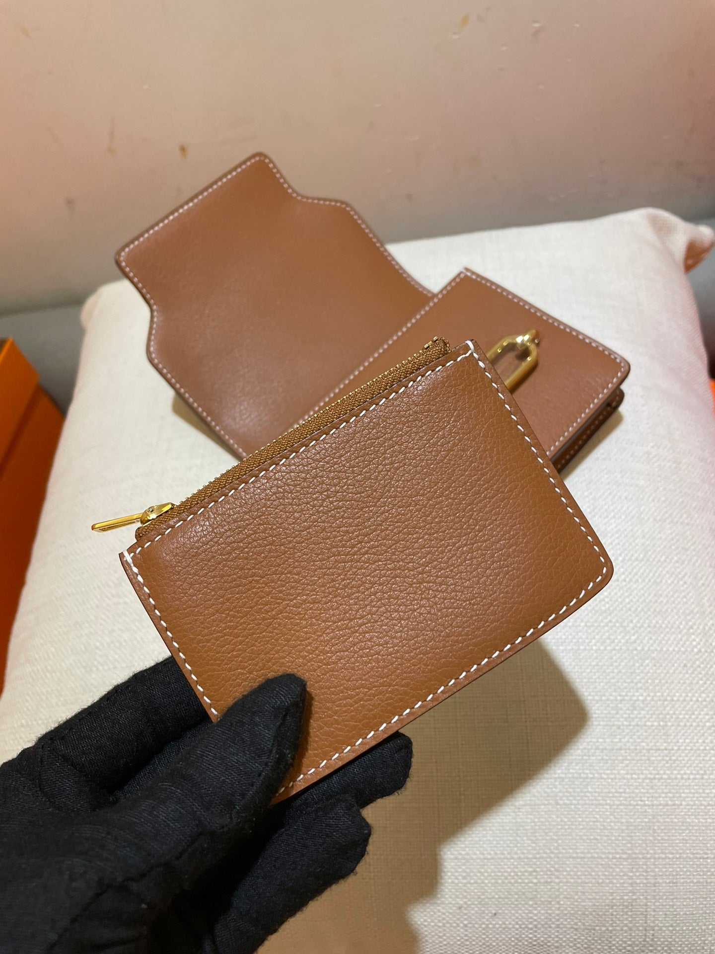 HM RoulisSlim Wallet 12.7 Tan Calfskin Ghw