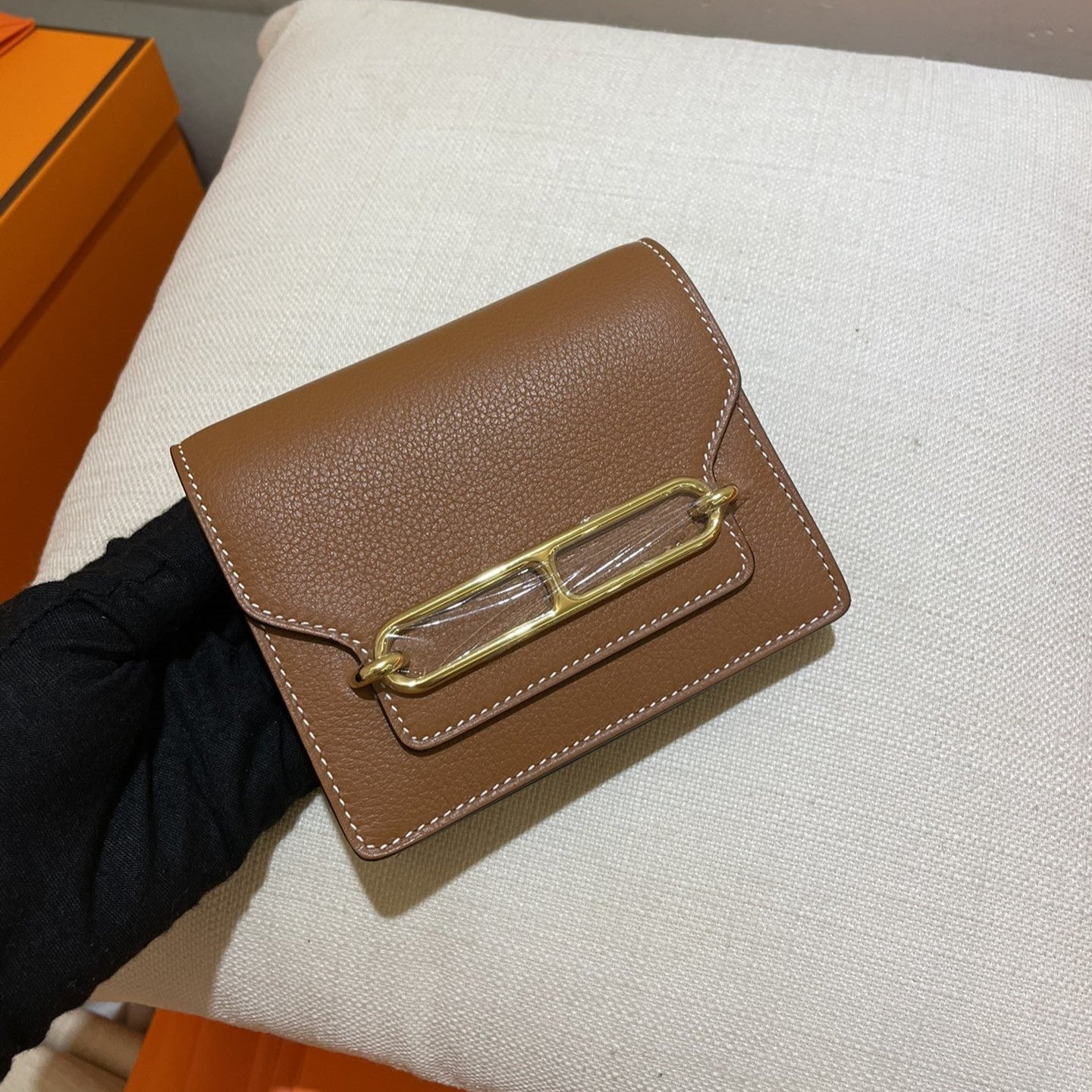 HM RoulisSlim Wallet 12.7 Tan Calfskin Ghw