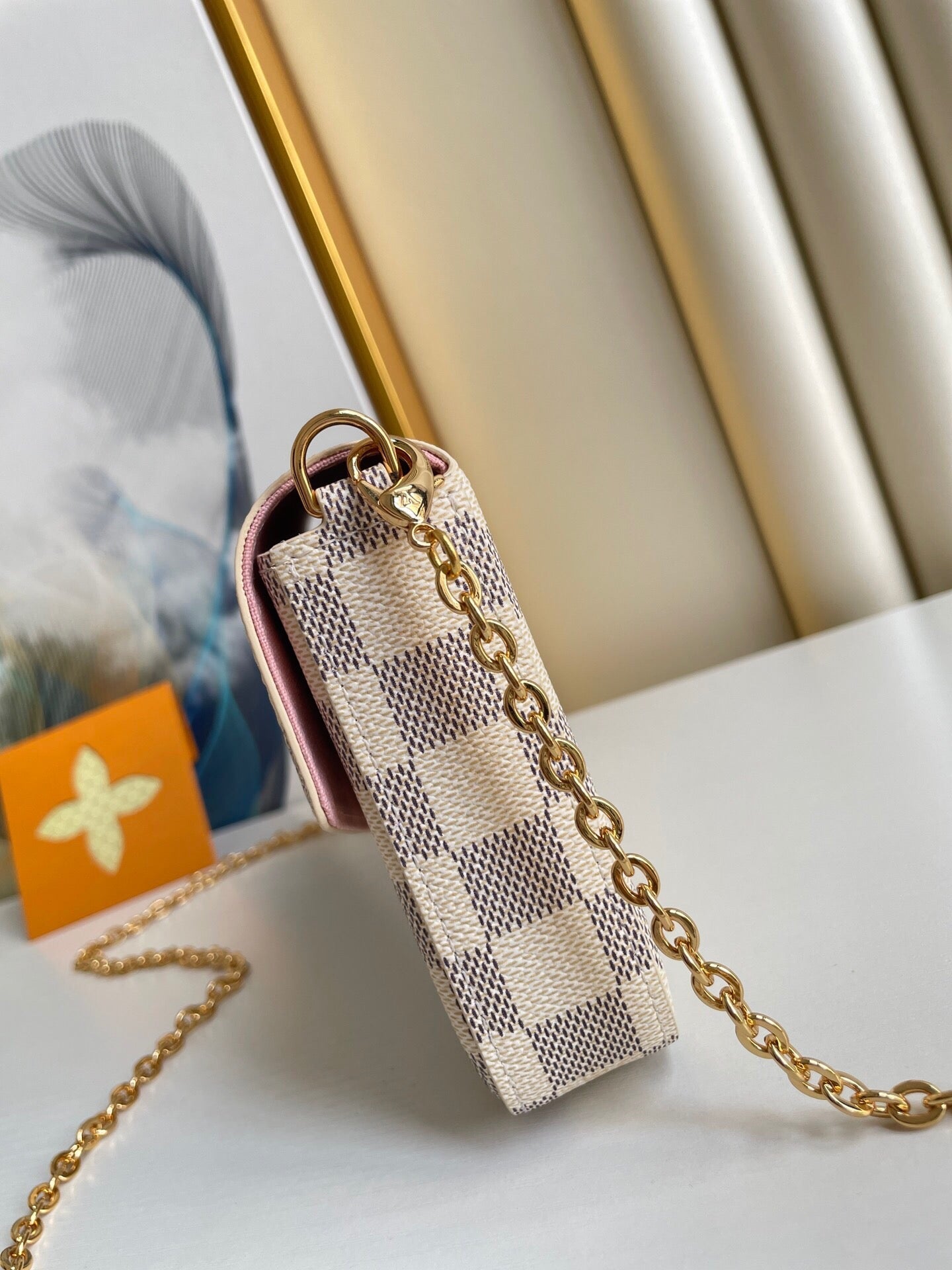 FÉLICIE POCHETTE 21 IN BLUE BEIGE DAMIER AZUR CANVAS GOLD HARDWARE