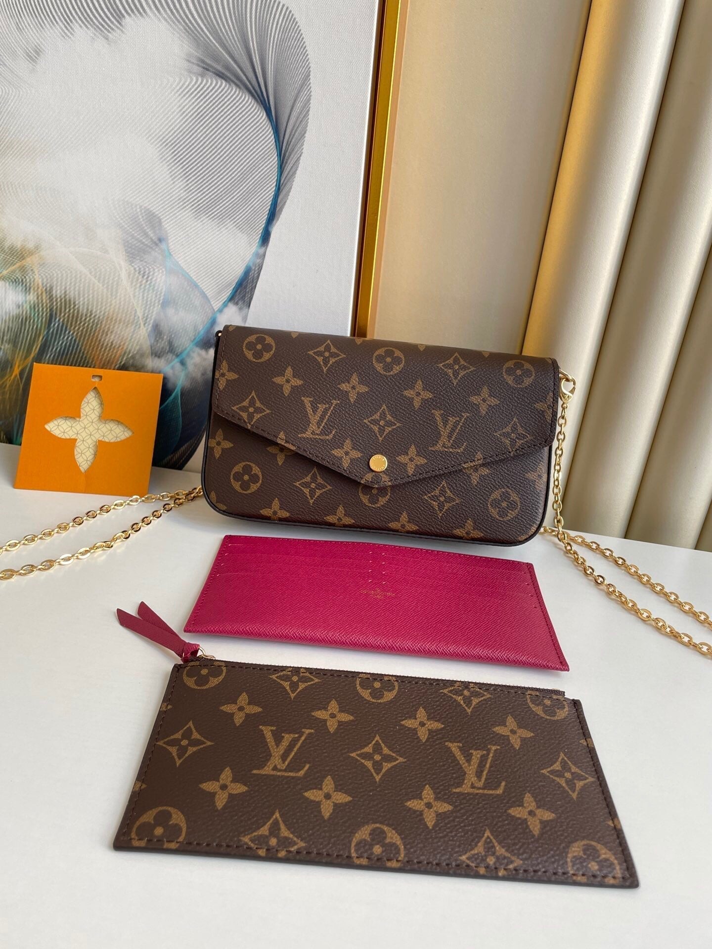 FÉLICIE POCHETTE 21 IN BROWN MONOGRAM CANVAS GOLD HARDWARE