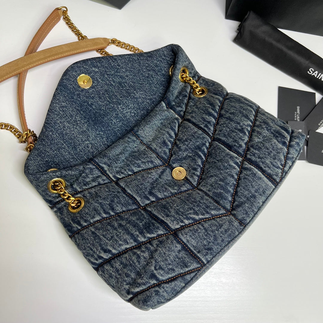 PUFFER BAG 29 IN BLUE GRADIENT DENIM GOLD HARDWARE