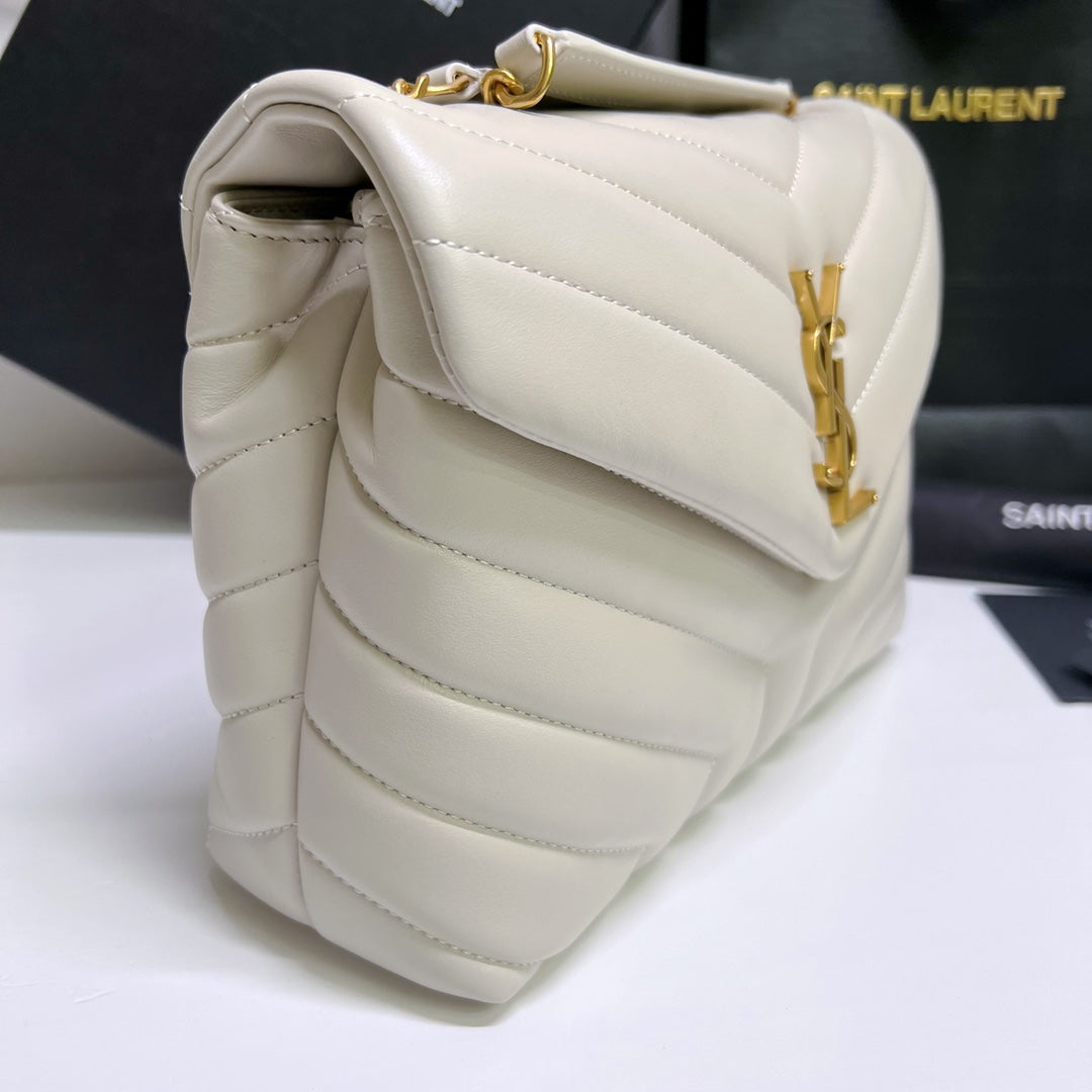 LOULOU SMALL 25 IN WHITE LAMBSKIN GOLD HARDWARE