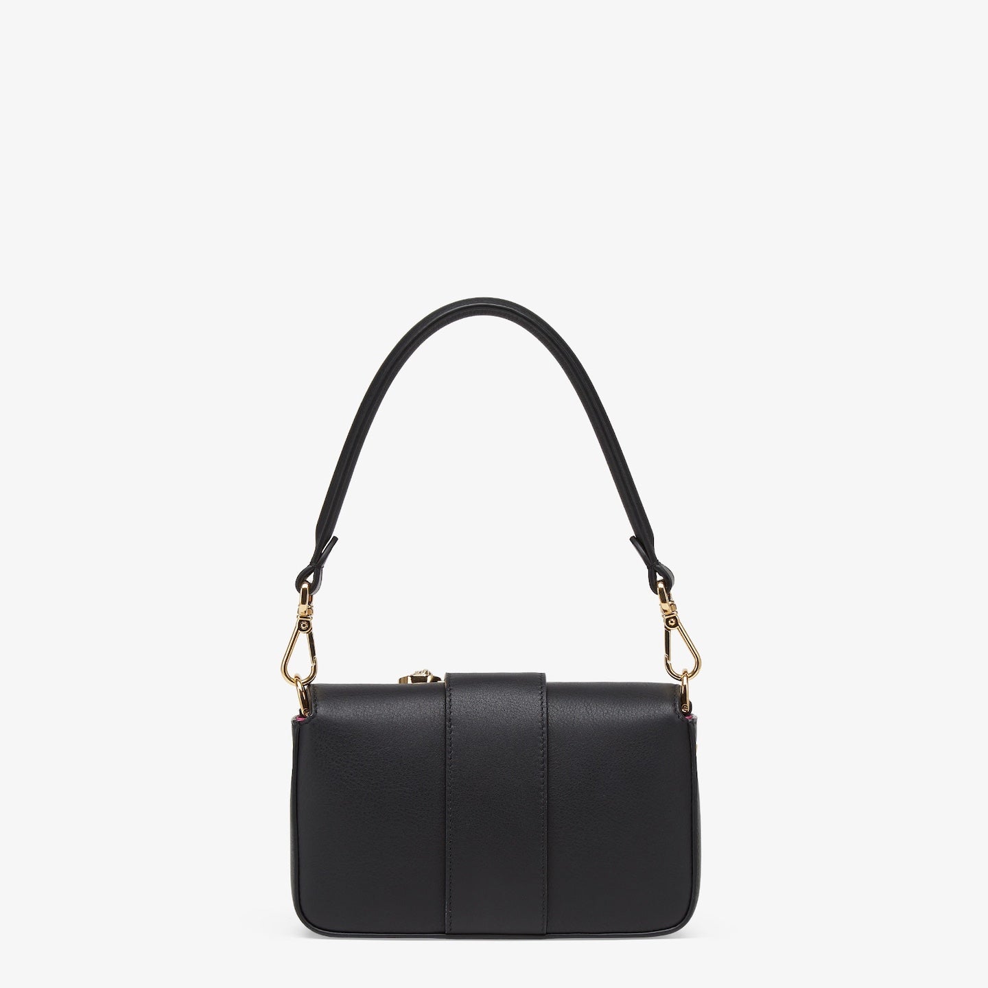 FENDI FENDACE BROOCH MINI 20 BAGUETTE BAG IN BLACK CALFSKIN