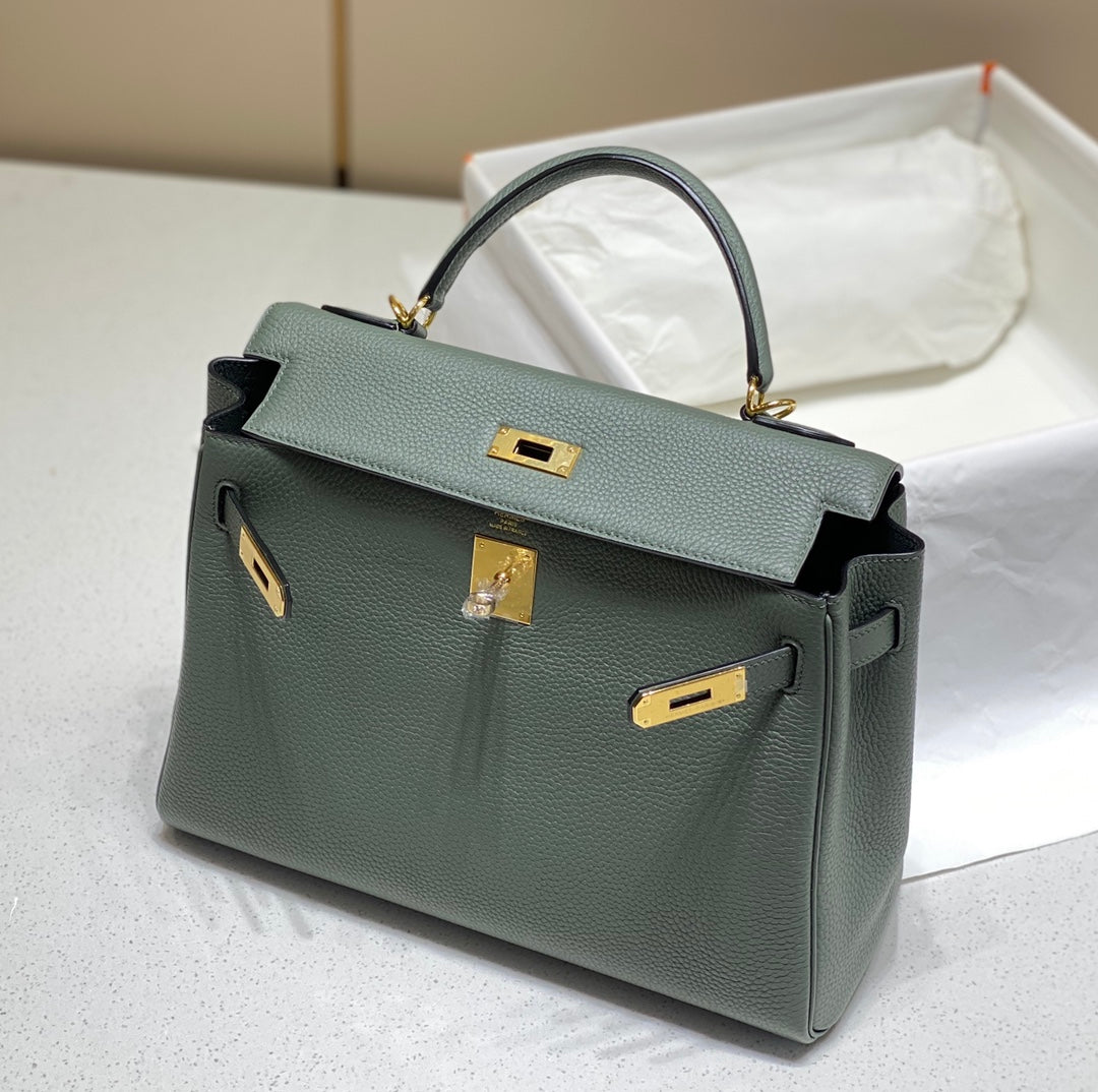 HM KELLY 32CM BAG IN PINE CALFSKIN GOLD HARDWARE