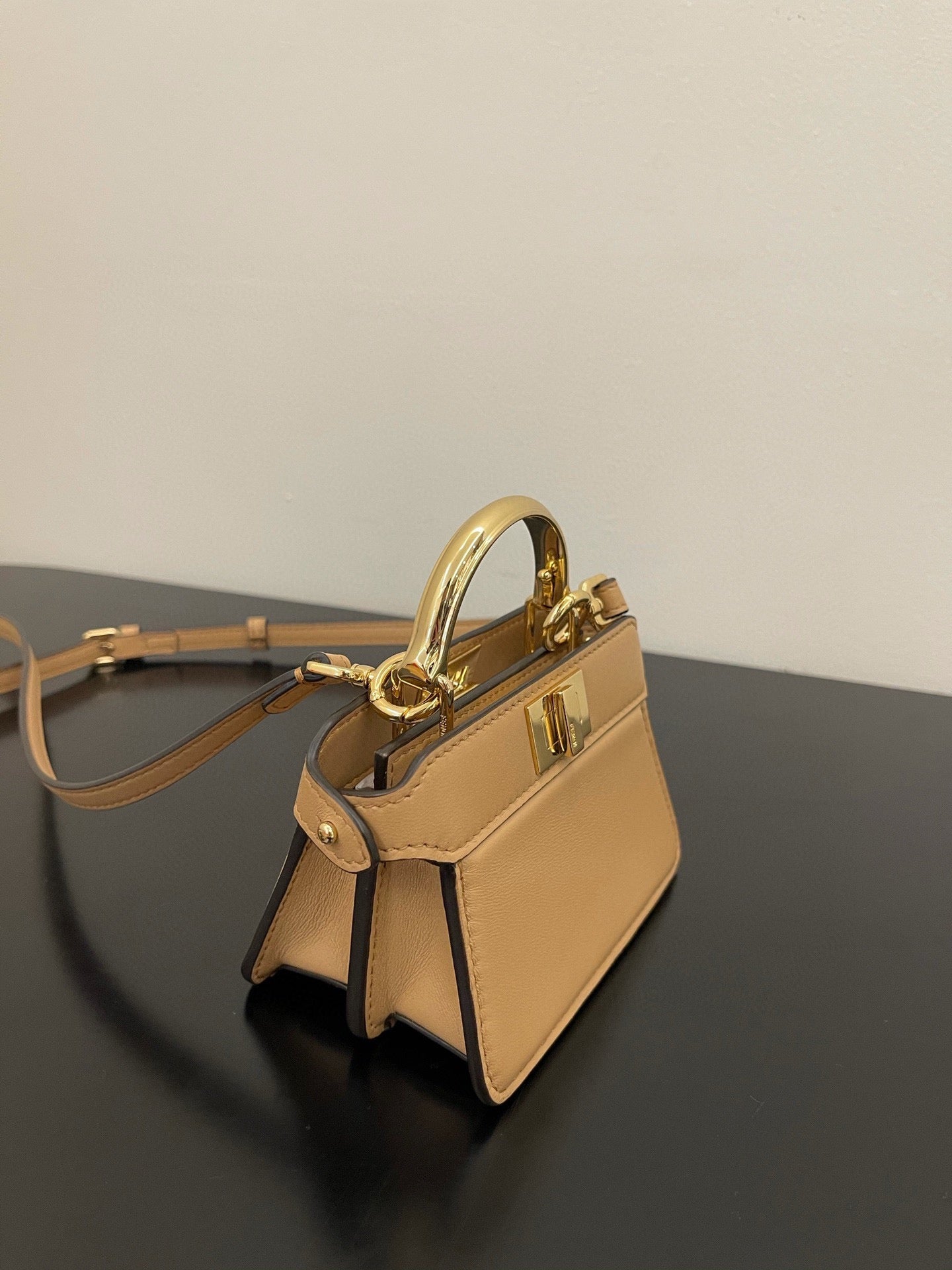 FENDI PEEKABOO ISEEU MICRO 12 BAG IN COPPER BROWN CALFSKIN WITH GOLD HARDWARE