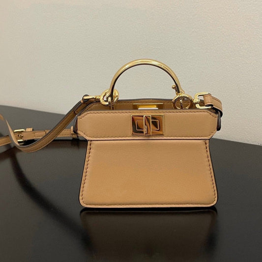 FENDI PEEKABOO ISEEU MICRO 12 BAG IN COPPER BROWN CALFSKIN WITH GOLD HARDWARE