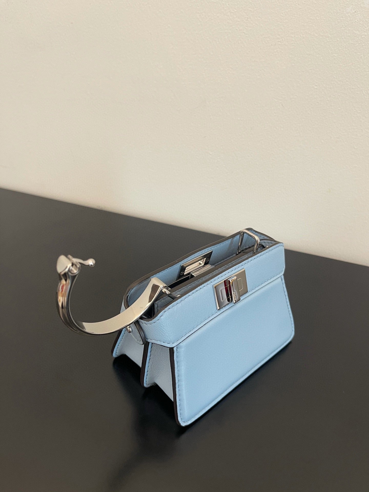 FENDI PEEKABOO ISEEU MICRO 12 BAG IN LIGHT BLUE CALFSKIN WITH GOLD HARDWARE