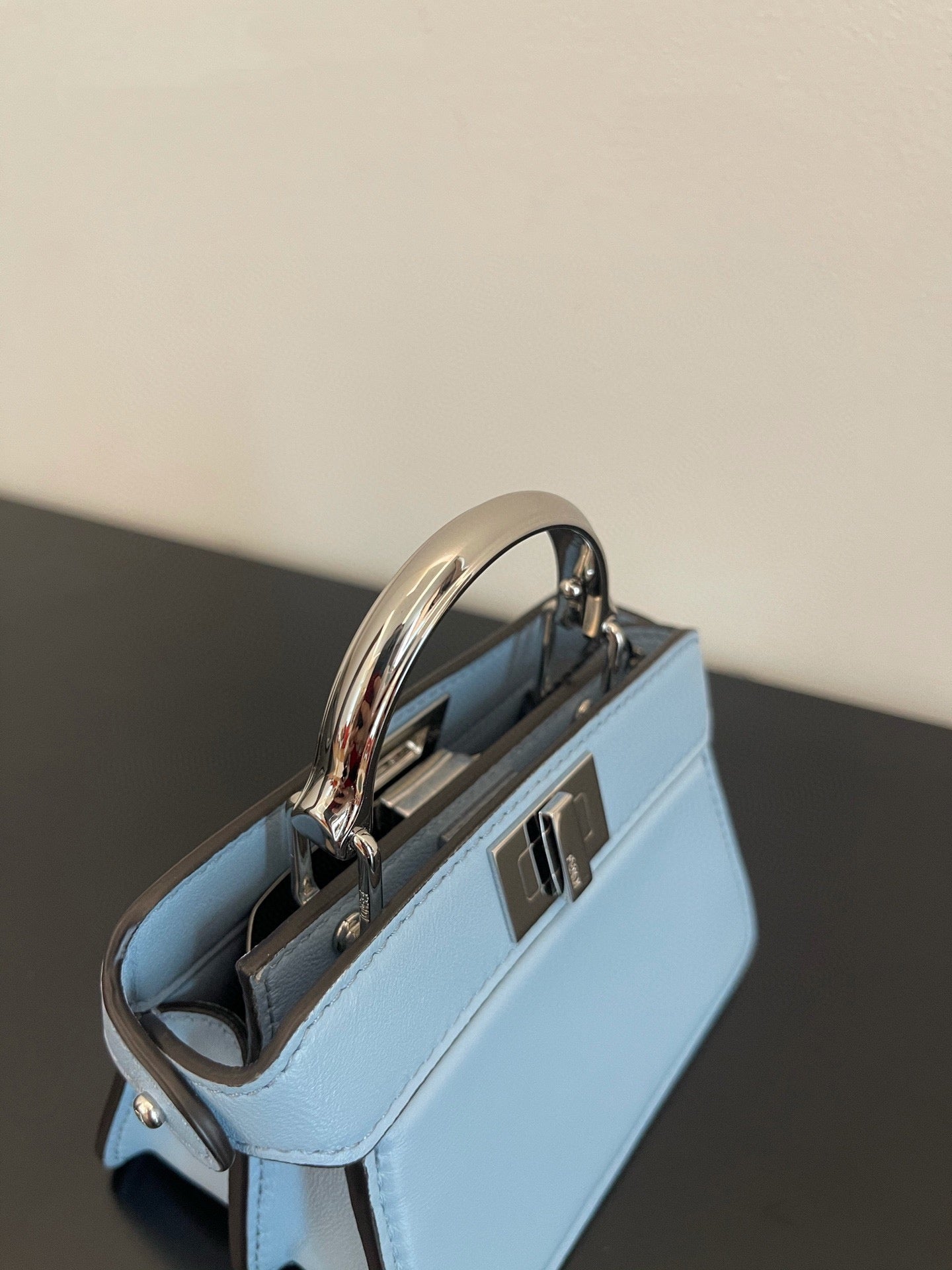 FENDI PEEKABOO ISEEU MICRO 12 BAG IN LIGHT BLUE CALFSKIN WITH GOLD HARDWARE