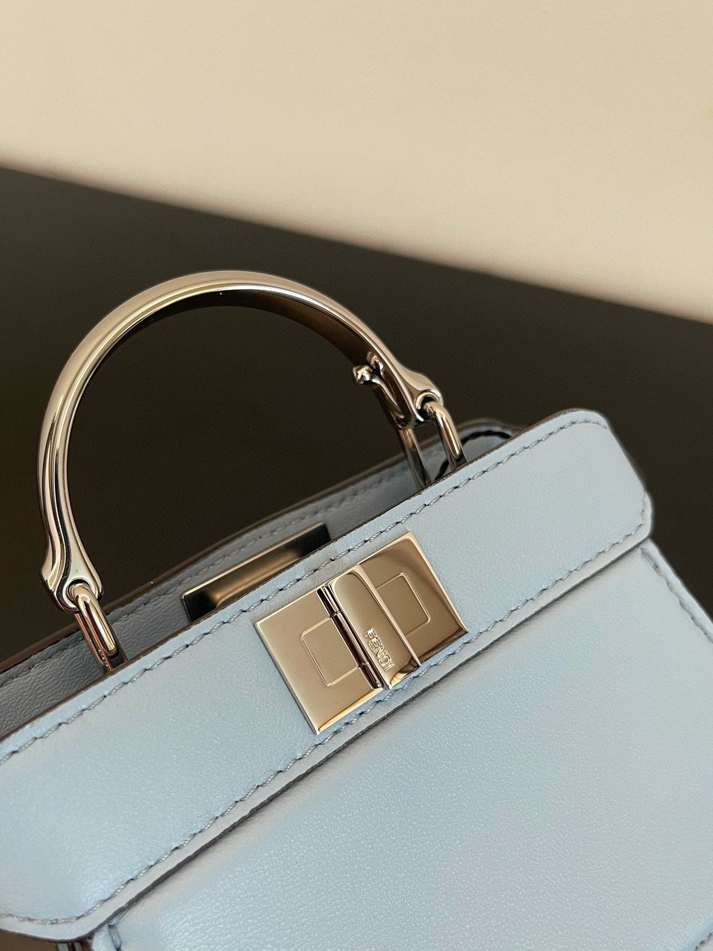 FENDI PEEKABOO ISEEU MICRO 12 BAG IN LIGHT BLUE CALFSKIN WITH GOLD HARDWARE