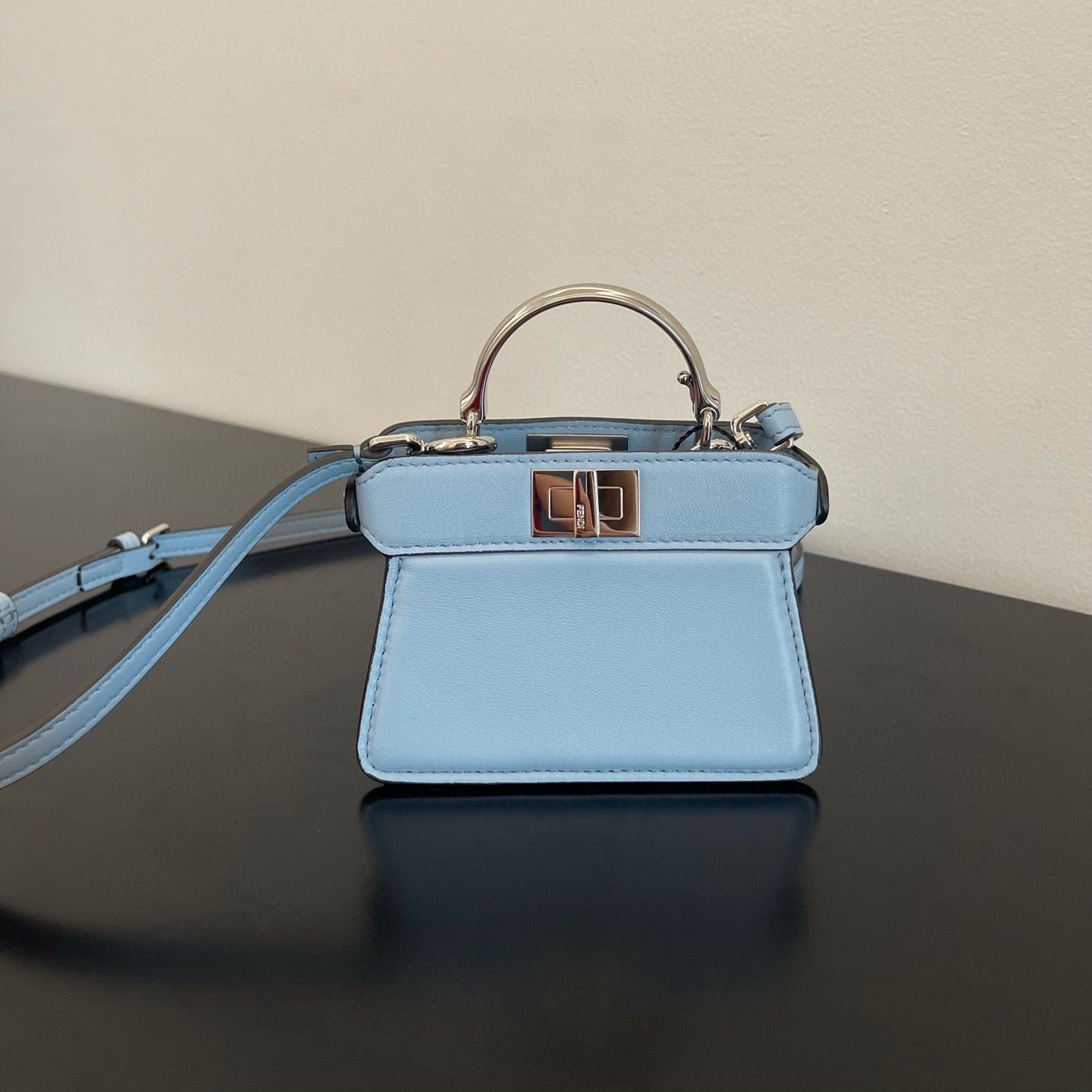 FENDI PEEKABOO ISEEU MICRO 12 BAG IN LIGHT BLUE CALFSKIN WITH GOLD HARDWARE